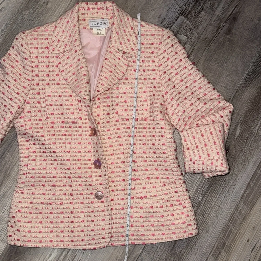 Vintage Tweed J. G. Hook Shade of Pink Blazer Size 6 - Picture 4 of 7